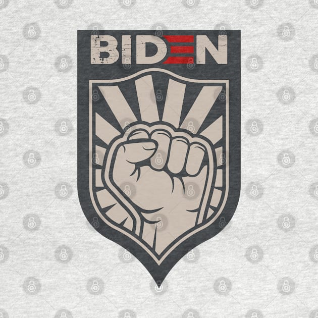 Biden vintage monochrome emblem with arm and clenched fist, isolated graphic design by Modern Art